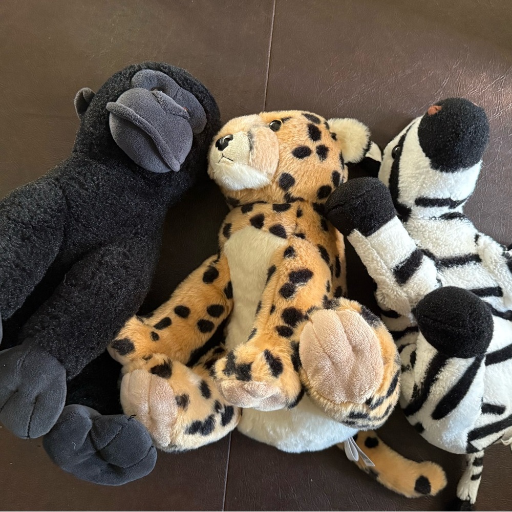 Plush Animal Toy Set - Zebra, Gorilla, leopard